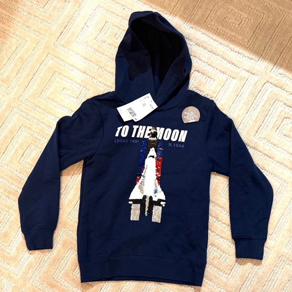 H&M Dark Blue Kids Hoodie with Space Shuttle Design